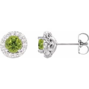 14K White 6 mm Natural Peridot & 1/4 CTW Natural Diamond Earrings