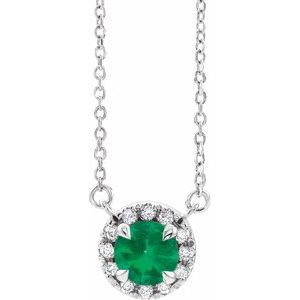 14K White 6 mm Lab-Grown Emerald & 1/6 CTW Natural Diamond 18" Necklace