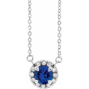 Platinum 5 mm Lab-Grown Blue Sapphire & 1/10 CTW Natural Diamond 18" Necklace