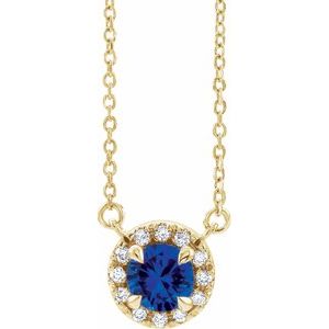 14K Yellow 4.5 mm Natural Blue Sapphire & .05 CTW Natural Diamond 18" Necklace