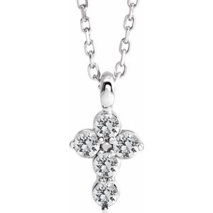 14K White Natural White Sapphire Cross 16-18" Necklace