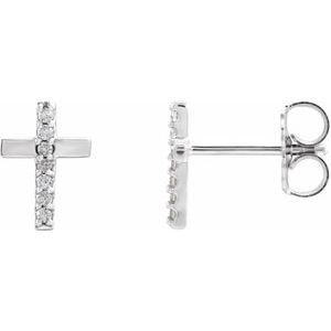 14K White .06 CTW Natural Diamond Cross Earrings
