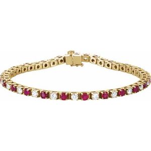 14K Yellow Lab-Grown Ruby & 2 3/8 CTW Lab-Grown Diamond Line 7" Bracelet