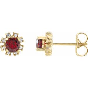 14K Yellow Natural Mozambique Garnet & 1/5 CTW Natural Diamond Earrings