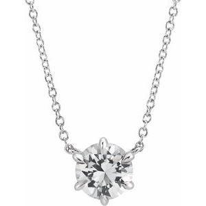 14K White Natural White Sapphire Solitaire 18" Necklace