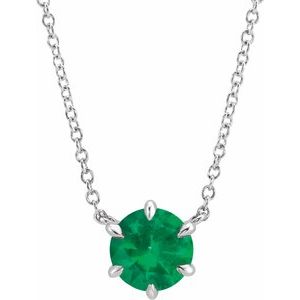 Sterling Silver Natural Emerald Solitaire 16" Necklace