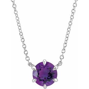 Sterling Silver Natural Amethyst Solitaire 16" Necklace
