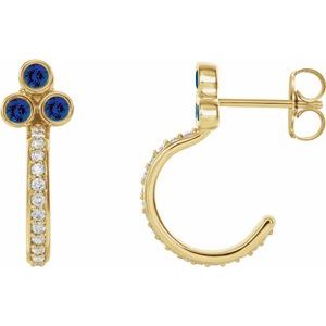 14K Yellow Natural Blue Sapphire & 1/4 CTW Natural Diamond J-Hoop Earrings