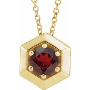 14K Yellow Natural Mozambique Garnet Geometric 16-18" Necklace