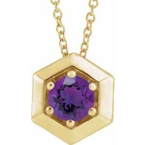 14K Yellow Natural Amethyst Geometric 16-18" Necklace