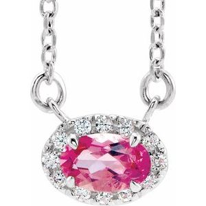 Sterling Silver 5x3 mm Natural Pink Tourmaline & .05 CTW Natural Diamond 16" Necklace