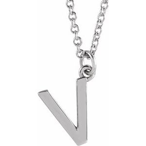 14K White Initial V Dangle 18" Necklace