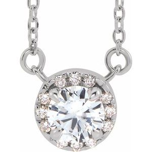 14K White 5.5 mm Natural White Sapphire 1/10 CTW Natural Diamond 18" Necklace