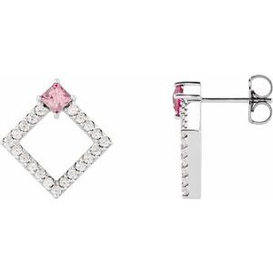 Sterling Silver Natural Pink Tourmaline & 1/3 CTW Natural Diamond Earrings
