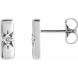 14K White Natural White Sapphire Bar Earrings