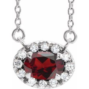 Sterling Silver 7x5 mm Natural Mozambique Garnet & 1/6 CTW Natural Diamond 18" Necklace