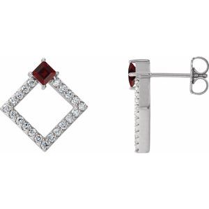 14K White Natural Mozambique Garnet & 1/3 CTW Natural Diamond Earrings