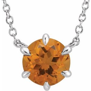 Platinum Natural Citrine Solitaire 16" Necklace