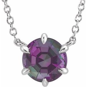 14K White Lab-Grown Alexandrite Solitaire 16" Necklace