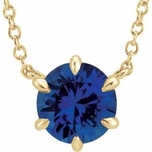 14K Yellow Natural Blue Sapphire Solitaire 16" Necklace