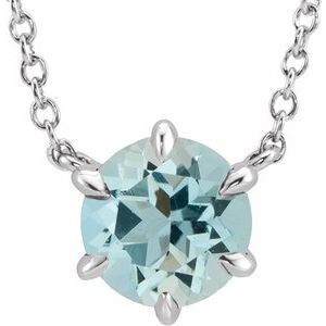 Sterling Silver Natural Aquamarine Solitaire 16" Necklace
