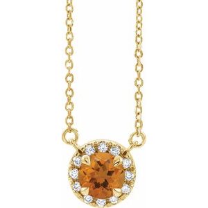 14K Yellow 5.5 mm Natural Citrine 1/10 CTW Natural Diamond 16" Necklace