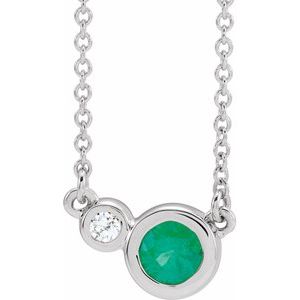 14K White Lab-Grown Emerald & .03 CTW Natural Diamond 18" Necklace 