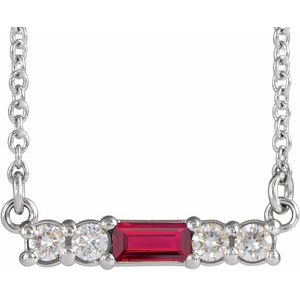 14K White Lab-Grown Ruby & 1/8 CTW Natural Diamond 18" Necklace