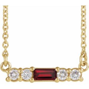 14K Yellow Natural Mozambique Garnet & 1/8 CTW Natural Diamond 16" Necklace