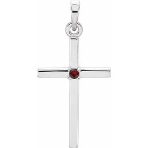 14K White Natural Mozambique Garnet Cross Pendant