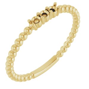 14K Yellow 2 mm Round Three-Stone Beaded Ring