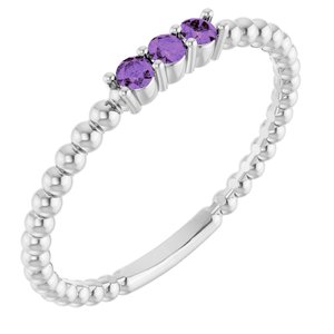 14K White Natural Amethyst Beaded Ring