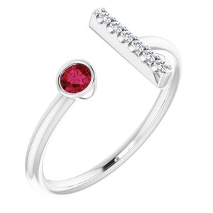 Sterling Silver Lab-Grown Ruby & .05 CTW Natural Diamond Bar Ring
