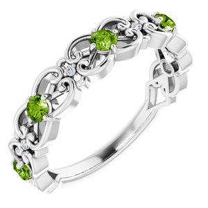 Platinum Natural Peridot & .02 CTW Natural Diamond Scroll Ring