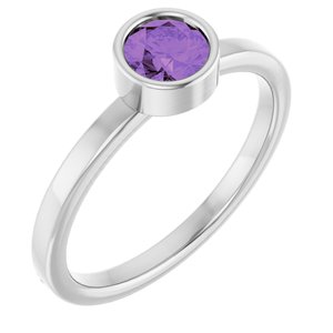 Rhodium-Plated Sterling Silver 5 mm Imitation Amethyst Ring