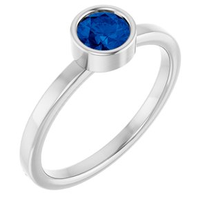 14K White 5 mm Natural Blue Sapphire Ring