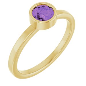 14K Yellow 5 mm Natural Amethyst Ring