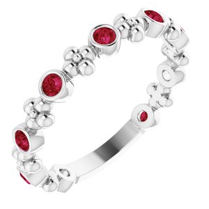 Sterling Silver Lab-Grown Ruby Beaded Ring  