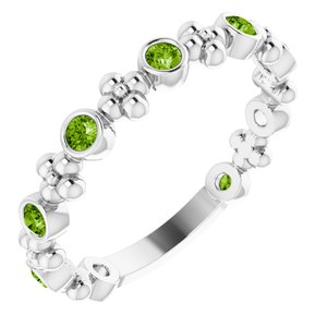 Platinum Natural Peridot Beaded Ring