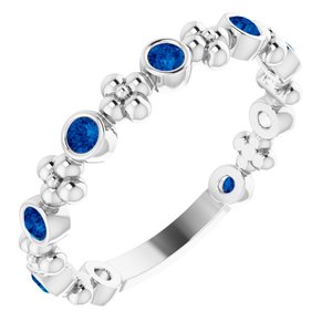 Platinum Natural Blue Sapphire Beaded Ring