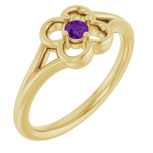 14K Yellow Natural Amethyst Youth Flower Ring