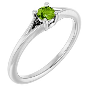 Platinum Natural Peridot Youth Solitaire Ring