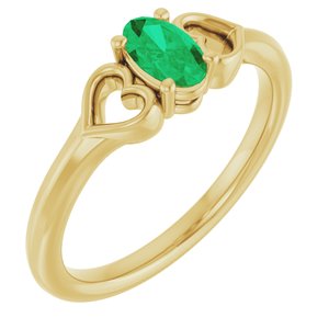 14K Yellow Natural Emerald Youth Heart Ring