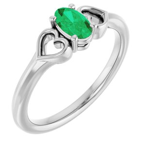 14K White Natural Emerald Youth Heart Ring