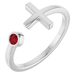 Platinum Lab-Grown Ruby Negative Space Cross Ring
