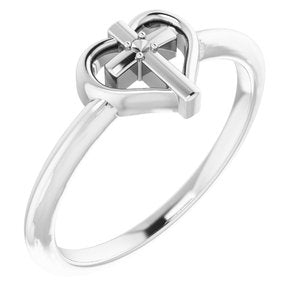 Sterling Silver 1.3 mm Round Cross & Heart Ring