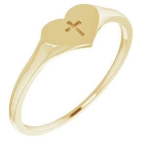 14K Yellow Youth Heart & Cross Ring