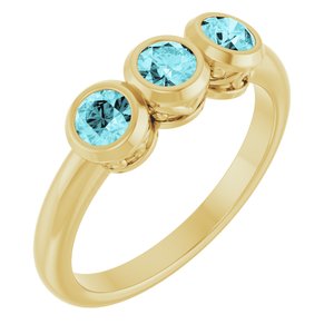 14K Yellow Natural Blue Zircon Three-Stone Ring