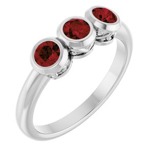 Platinum Natural Mozambique Garnet Three-Stone Ring