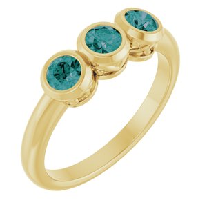 14K Yellow Lab-Grown Alexandrite Three-Stone Bezel-Set Ring   